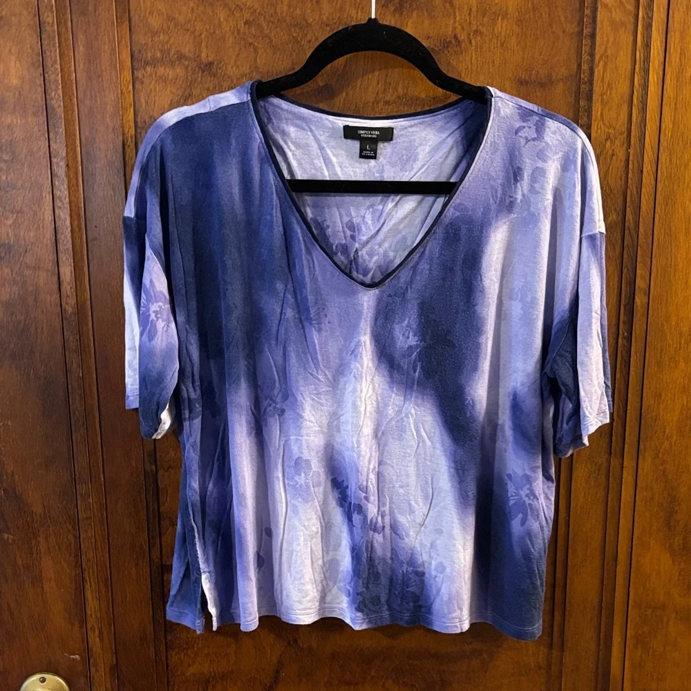 Simply Vera Wang Purple Floral Short Sleeve Tee & Short Lounge Set Size L